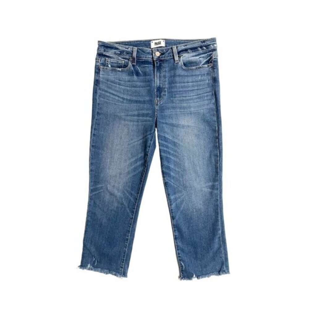Paige Hoxton Straight Crop Jeans Luau Distressed Ragged Fray Hem SZ 31 New